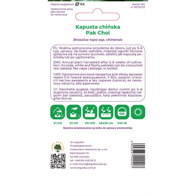 Kapusta chińska Pak Choi - Brassica rapa subsp. chinensis