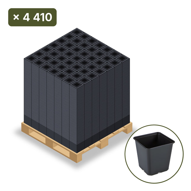 Paleta doniczek produkcyjnych 15x15x15 cm 2,3 L Desch – 4 410 szt. (wizualizacja)
