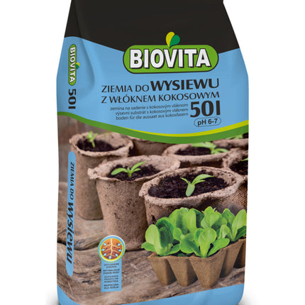 Ziemia do wysiewu z włóknem kokosowym 50L BIOVITA – worek